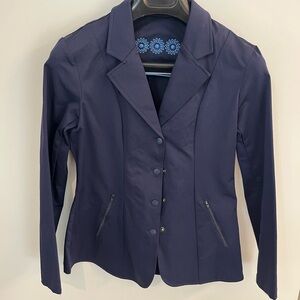 Smartpak show jacket. Worn 1 time .Navy, size S. Zipper and snap closure.